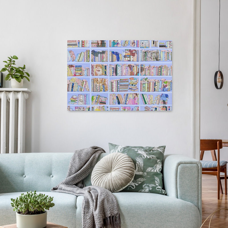 Étagère à livres fantaisiste, colorée et vibrante, impression murale abstraite d'architecture, H 24 po x l 36 po