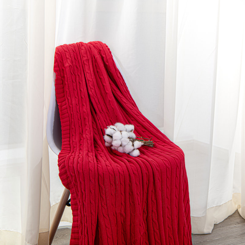 Couverture en coton tricoté , Rouge, L 67 po x l 51 po