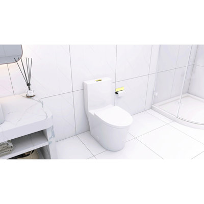 Toilette allongée avec chasse d'eau à haute performance et fermeture en douceur à double jupe blanche