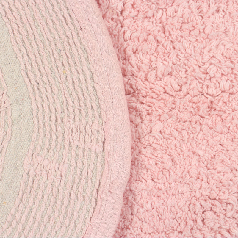 Gadbois Double Ruffle Cotton Round Bath Rug, Pink