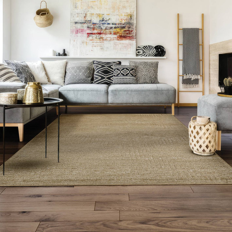 Tapis géométrique en laine beige clair Felicien Warren, Rectangle 9 pi x 12 pi