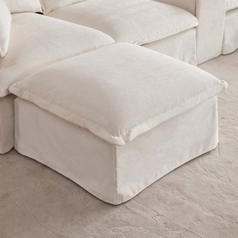 Luxurious Modular Sofa with Versatile Ottomans and Functional Console for Cozy Living, Beige Chenille