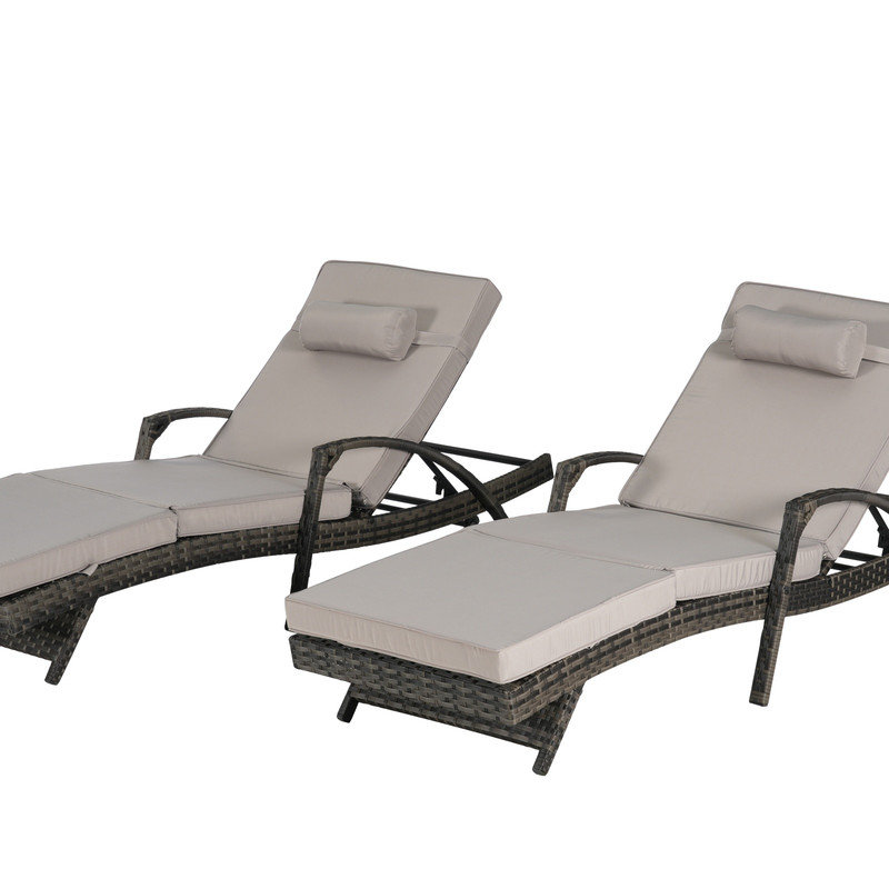 Wicker Reclining Lounge Chair Set of 2 with Cushions 150° Adjustable for Poolside Beach Garden Outdoor Relaxation, Gray