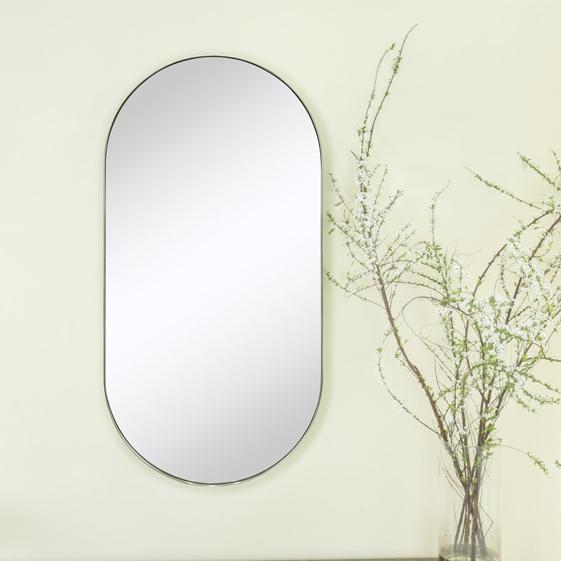 Cristos Oval Stainless Steel Wall Mirror, Brushed Nickel, 40" H x 20" W
