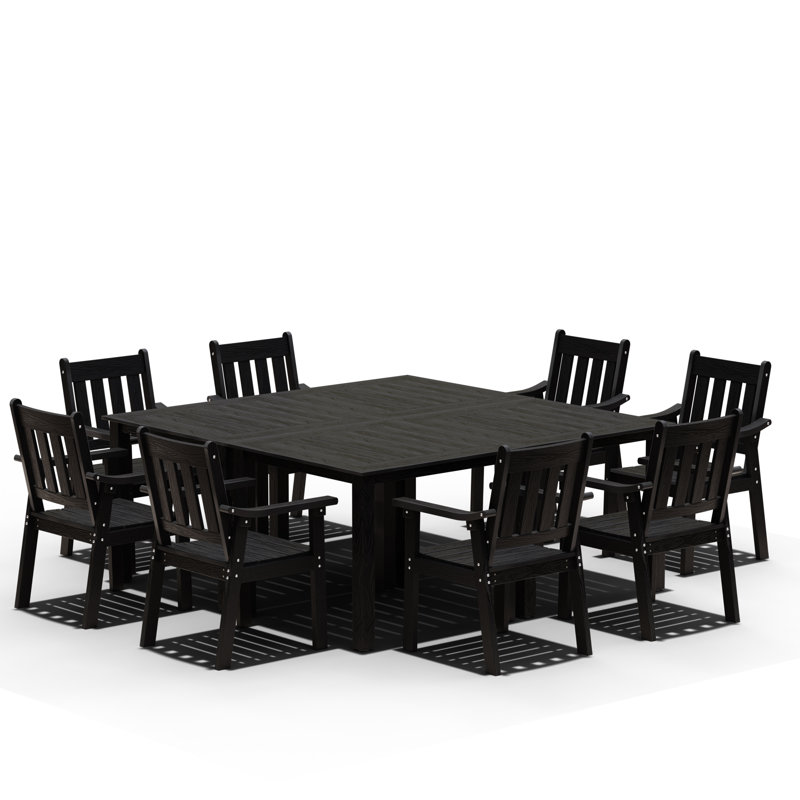 All Weather Outdoor Table and Chairs 12 Pieces Patio Dining Sets Outside Furniture With Aluminum Frame HIPS Modern Patio Dining Set for 8 Person for Outside Backyard/Porch/Deck, 4-Tables 8-Chairs, Black