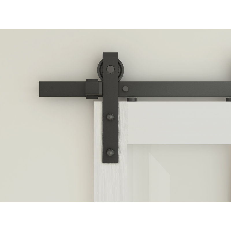 Porte de grange coulissante double en verre trempé givré 3-Lite avec poignée, 48 po x 84 po, Blanc