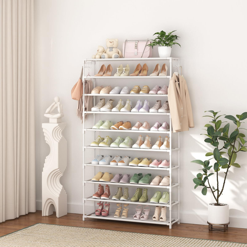 Large Capacity Metal Wide Shoe Rack, White
