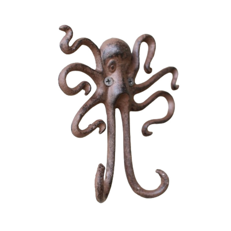 Kalalou Transitional Novelty Cast Iron Octopus Wall Hook (Mini 4) In Brown