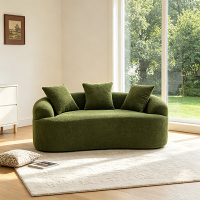Modern Chenille Loveseat Sofa, Upholstered Small Couch with 3 Throw Pillows, High-Density Foam & Spring Seat, Compact Sofa for Living Room, Apartment, Bedroom, Office