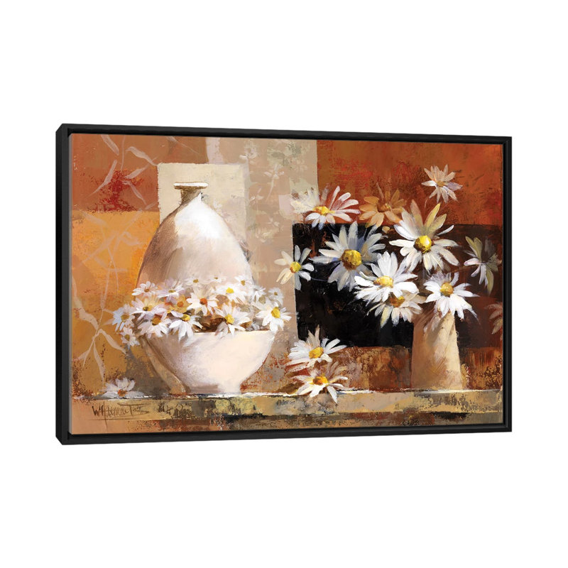 « rétro fleurs ii », impression sur toile, H 18 po x l 26 po x P 1,5 po, Toile avec cadre noir, Pas de tapis