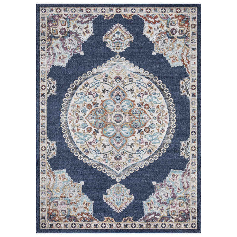 Tapis bleu marine Medallion, Rectangle 5 pi 3 po x 7 pi 3 po