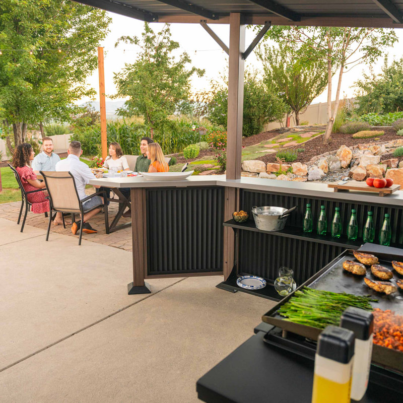 Black 10' x 10' Steel Outdoor Bar and Grill Pavilion