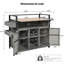 Chariot de barbecue extérieur en osier l 52,8 po avec plateau de table en bois en plastique allongé, îlot de cuisine sur roulettes avec armoire de rangement, pour patio, jardin, piscine, conception à deux poignées
