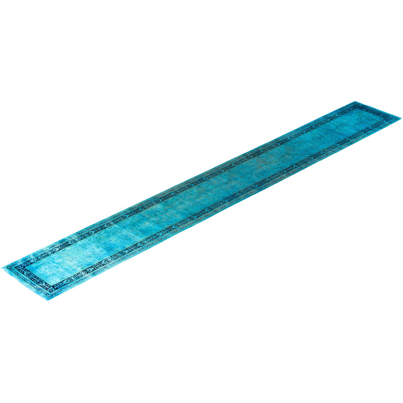Tapis de couloir unique noué à la main Fine Vibrance - bleu, 2 pi 6 po x 18 pi 10 po