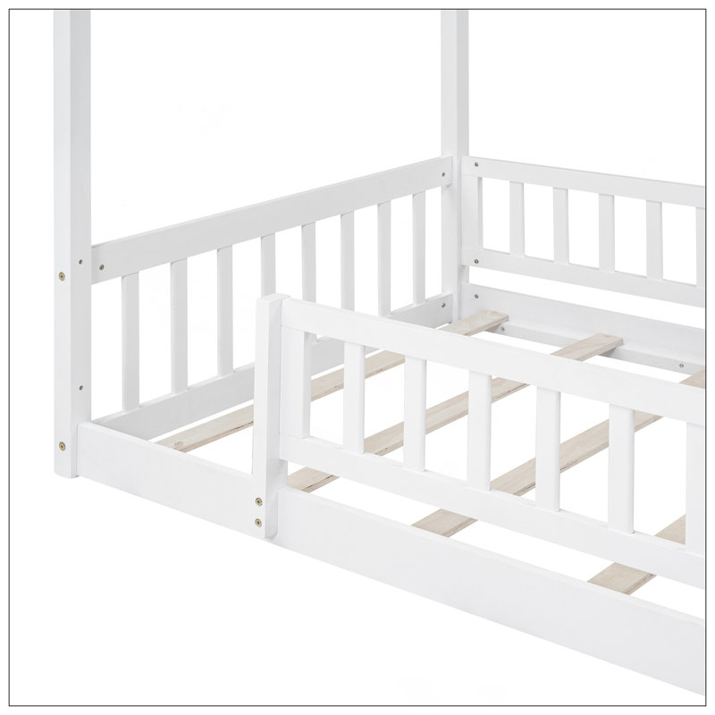 Cadre de lit en bois avec clôture, Lit simple, Blanc
