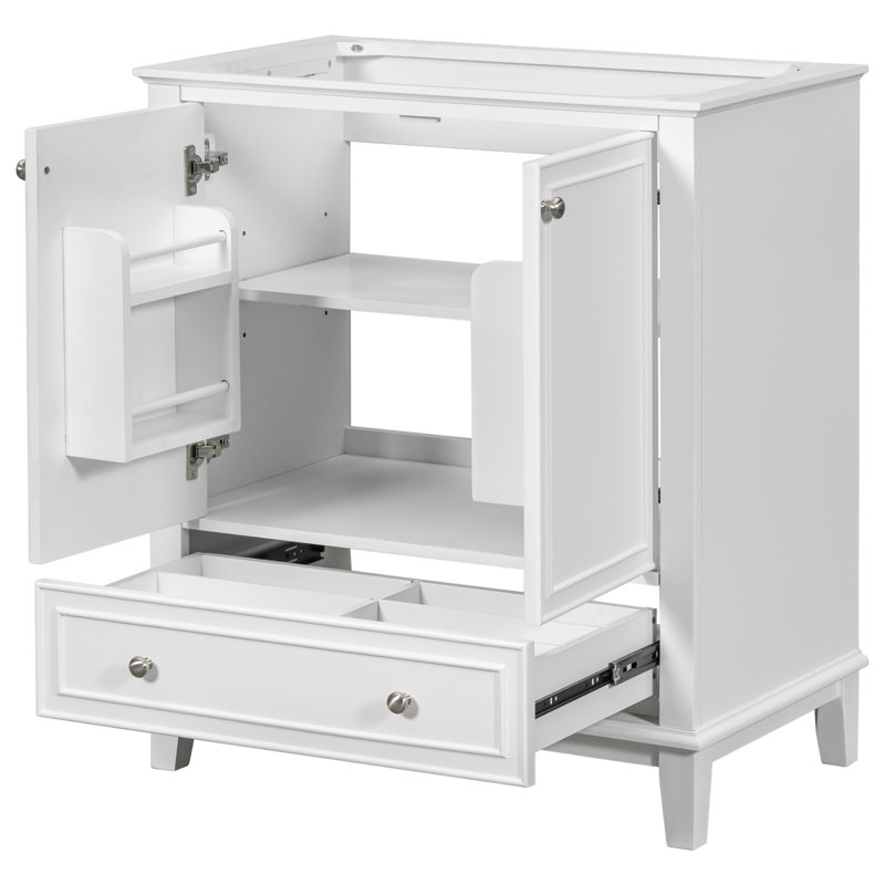Meuble-lavabo 30 po sans lavabo, base seulement, armoire de salle de bain multifonctionnelle avec portes et tiroir, cadre solide et panneau de fibres à densité moyenne, blanc