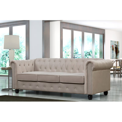 Neillsville 81" Linen Rolled Arm Chesterfield Sofa