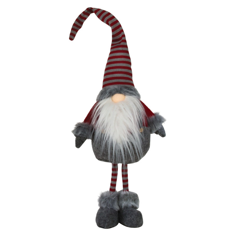 Petit gnome en peluche debout Père Noël, H 17 po x l 7,5 po x P 5 po, Gris / rouge