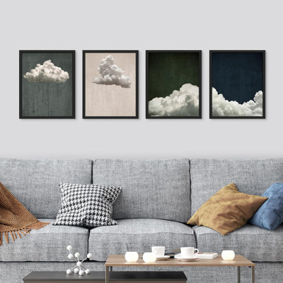 " Grunge Pastel Watercolor Wall Art Set Of 4 Storm Cloud Collage Prints Nature Wilderness " 4 - Pieces