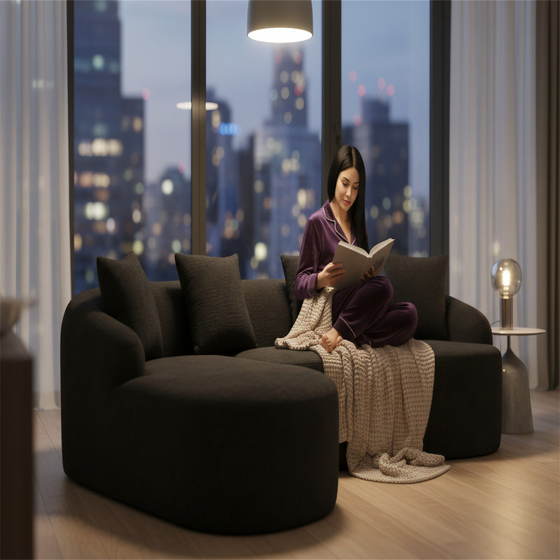 Canapé modulaire en L sans os avec fauteuil inclinable incurvé, Noir