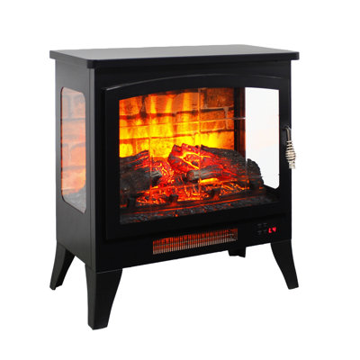 Foyer électrique autoportant à trois côtés, flamme 3D, télécommande, double, 1400 W, 50000 heures de DEL, vue multi-angle, pieds amovibles 21 po avec sécurité élevée, facile à transporter