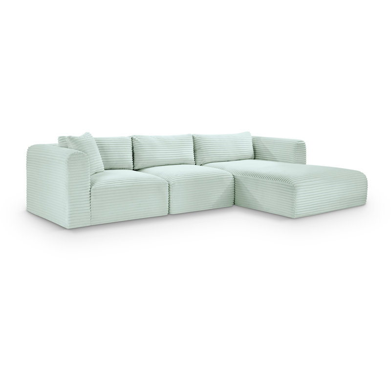 Canapé modulaire en L Carmean Performance, Velours côtelé texturé velours menthe, 1 sans accoudoir, 1 méridienne, 1 coin