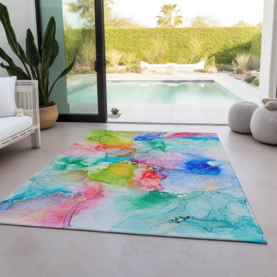 Tapis intérieur / extérieur bleu lavable à la machine 2 pi 6 po x 3 pi 10 po Kinslee ACN526