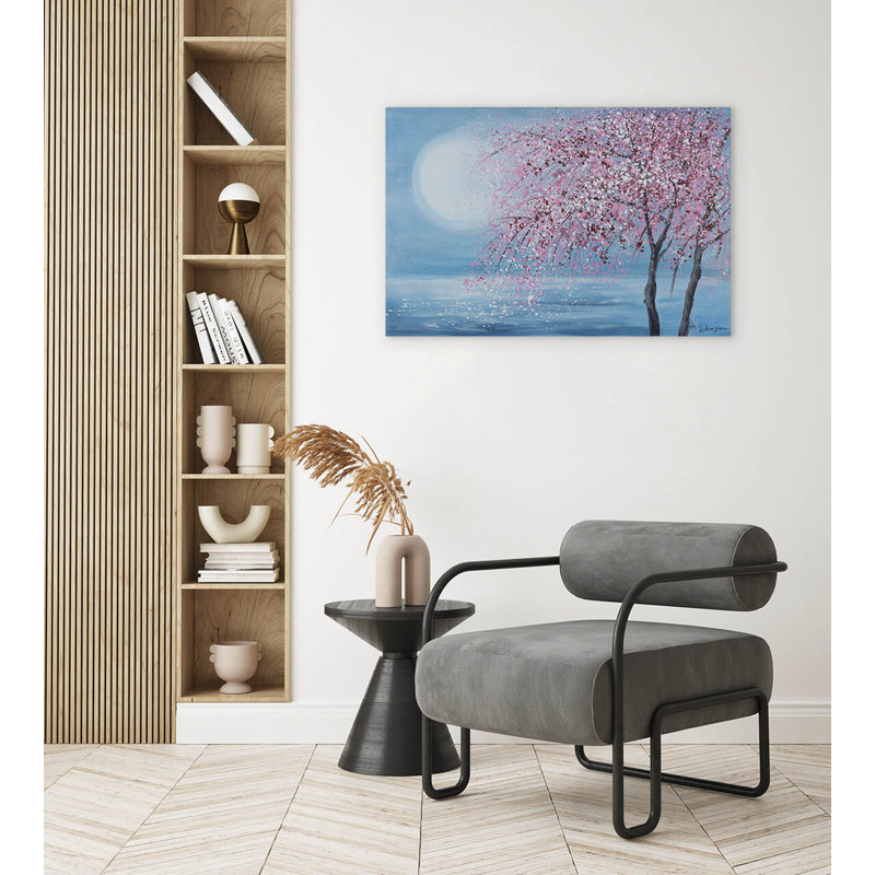Hand -painted cherry blossom night acrylic painting