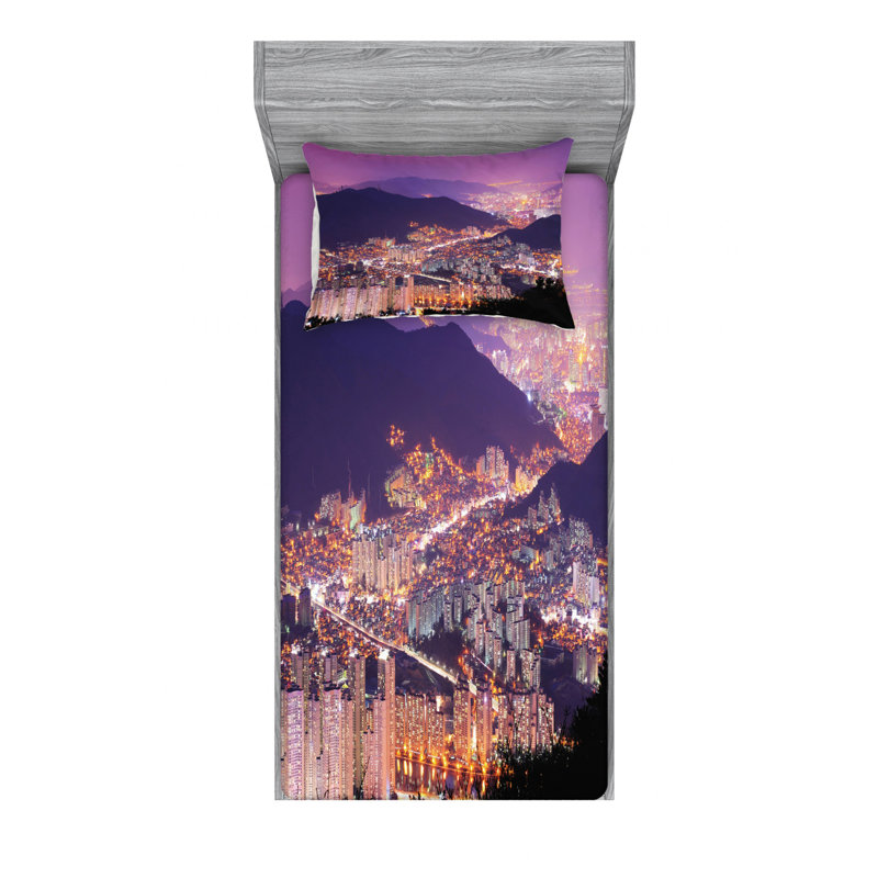 Ensemble de draps Skyline Of Busan, Ensemble de draps pour lit simple avec drap-housse