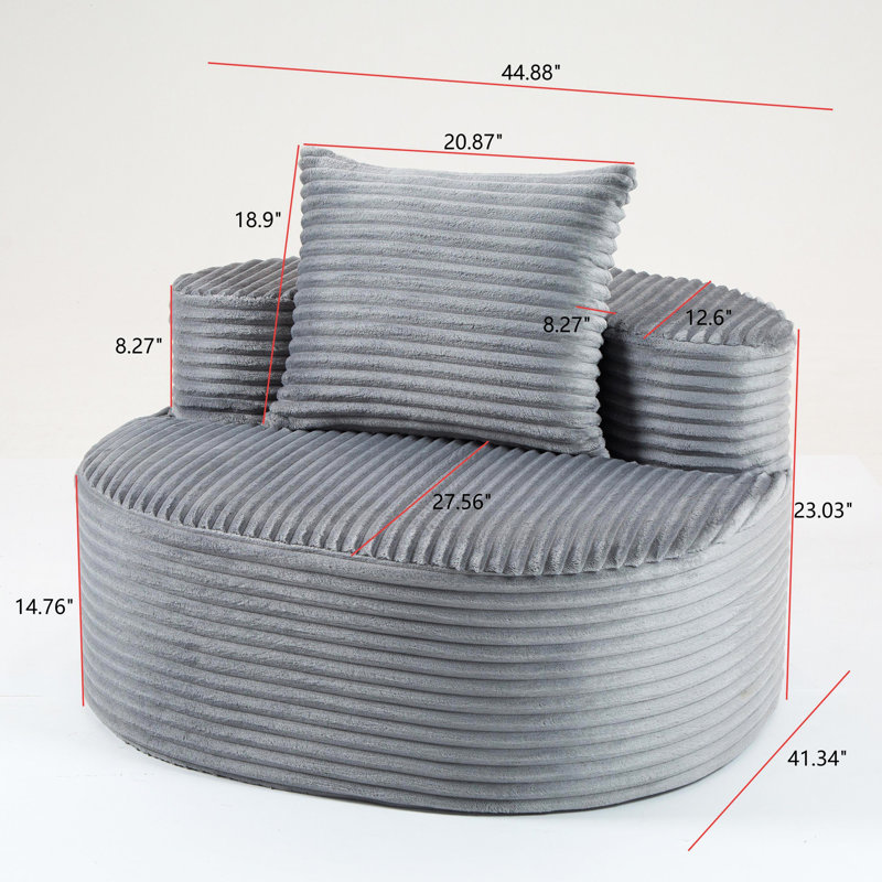 Fauteuil à accoudoirs simple gris compressé, revêtement en velours côtelé, éponge haute densité de style moderne, doux et sans assemblage, pour zone principale Moon Bay One avec rembourrage en mousse, coussins, salon principal