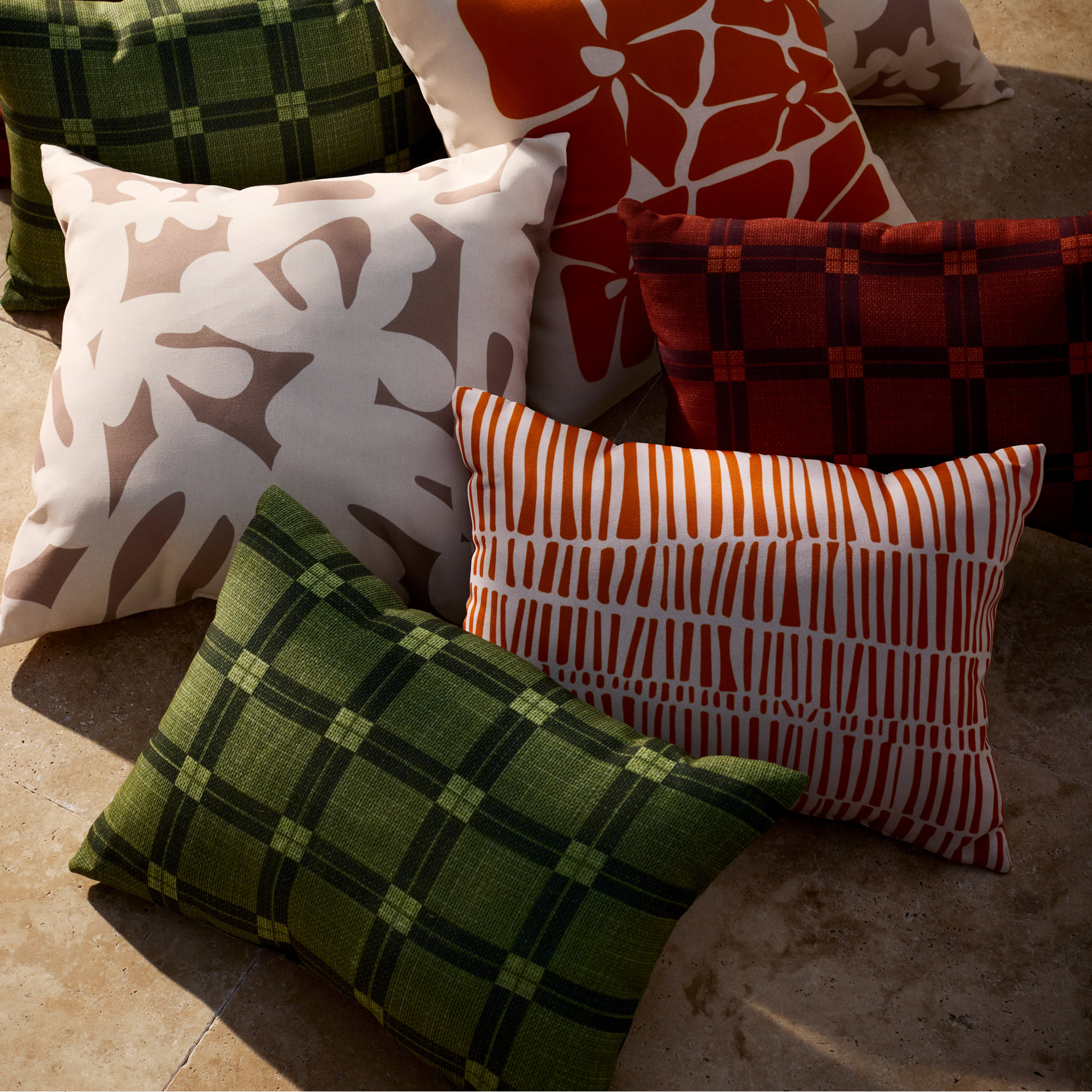 Plaid Indoor/Outdoor Lumbar Throw Pillow, 18"H x 25"W, Burnt Orange