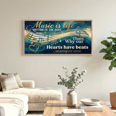 Music Life Canvas Framed Wall Art Oil Painting Print Set Of 1，48 x 24 inch