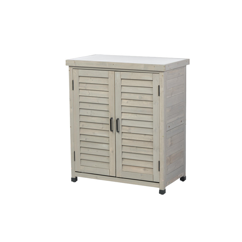 Potting Bench With Storage Cabinet And Metal Table Top For Outdoor Patio, Gray