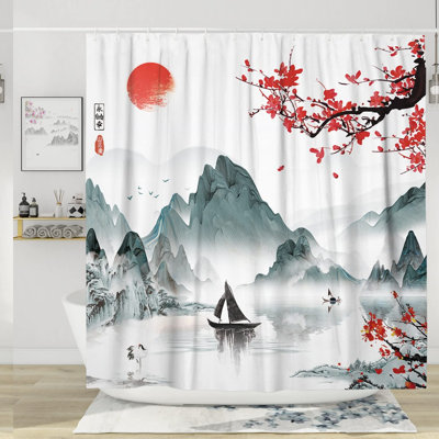 Cherry Blossom Anime Shower Curtain - Cool Watercolor Abstract Art Decor, Polyester Fabric