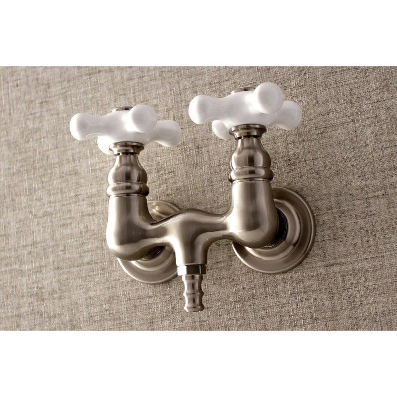 Double Handle Wall Mounted Clawfoot Tub Faucet, Brushed Nickel