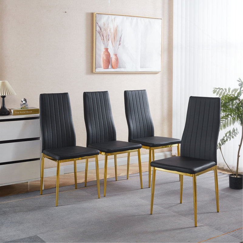 Ensemble de 4 chaises, chaise couleur, siège blanc, Doré, Noir