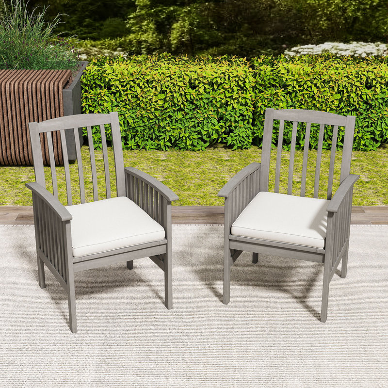 Chaises de salle à manger d'extérieur en bois rustique avec coussin résistant à l'eau et structure durable, Crème, crème