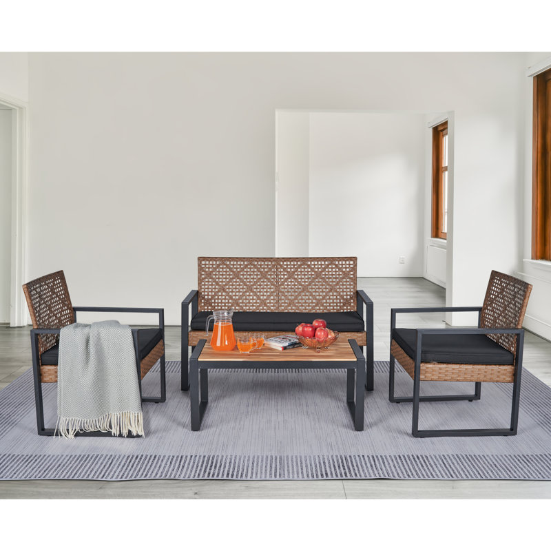 Ensembles de salle à manger de patio moderne, en osier de bois durable, pour jardin et porche