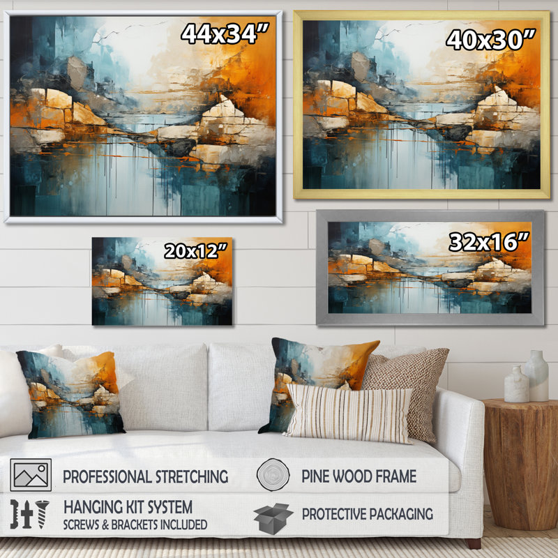 «River Flowing Waters Collage I», reproduction d'art sur toile moderne, Cadre doré à une seule photo