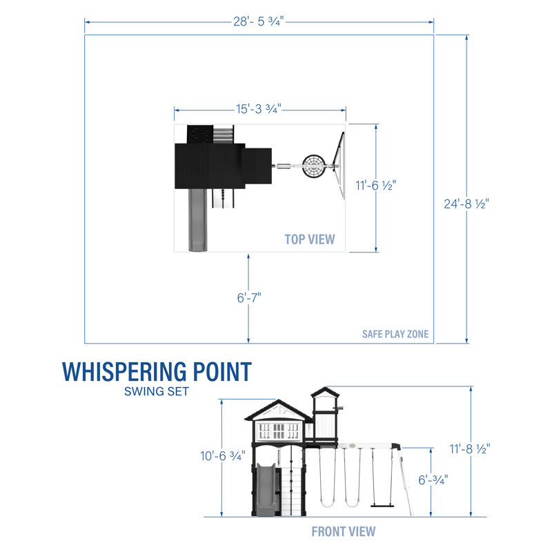 Whispering Point White and Gray Cedar Wooden Swing Set with Wave Slide