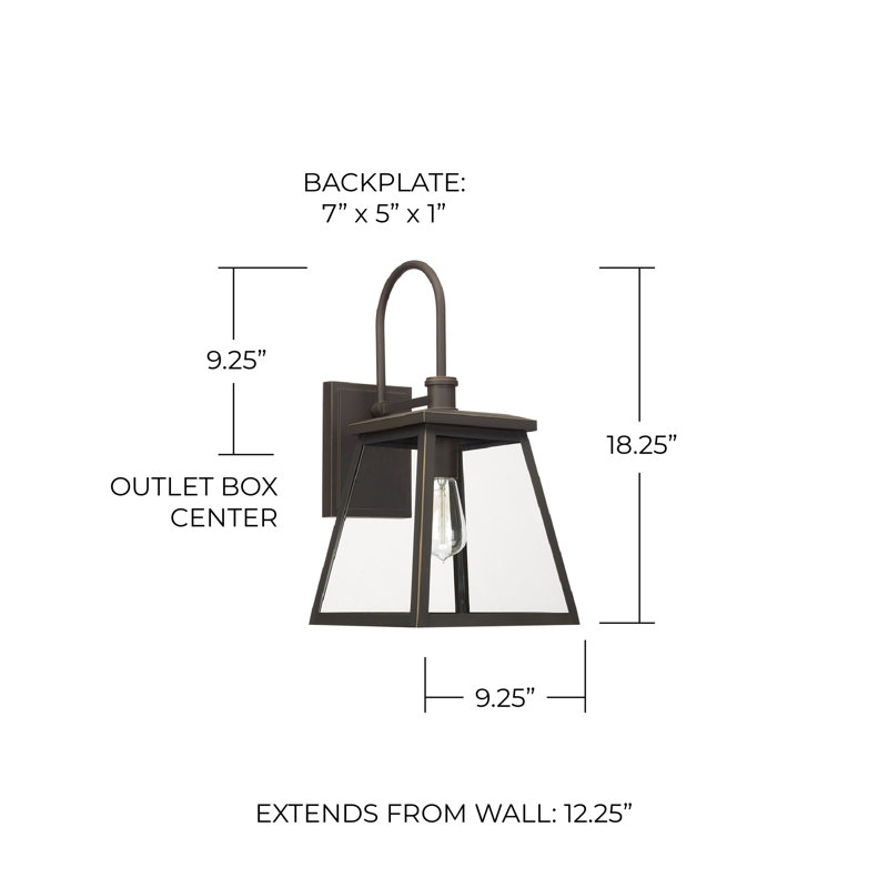 Lanterne murale d'extérieur en verre Wrentham, H 18,25 po x L 9,25 po x P 12,25 po, Bronze huilé