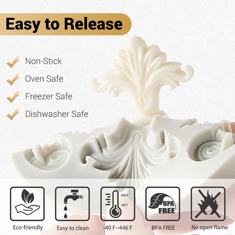 3Pcs Baroque Silicone Fondant Molds