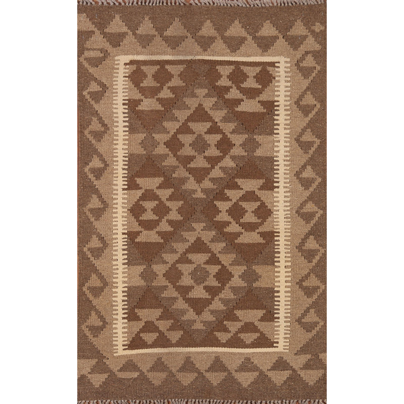 Tapis brun en laine réversible Kilim 3 x 4