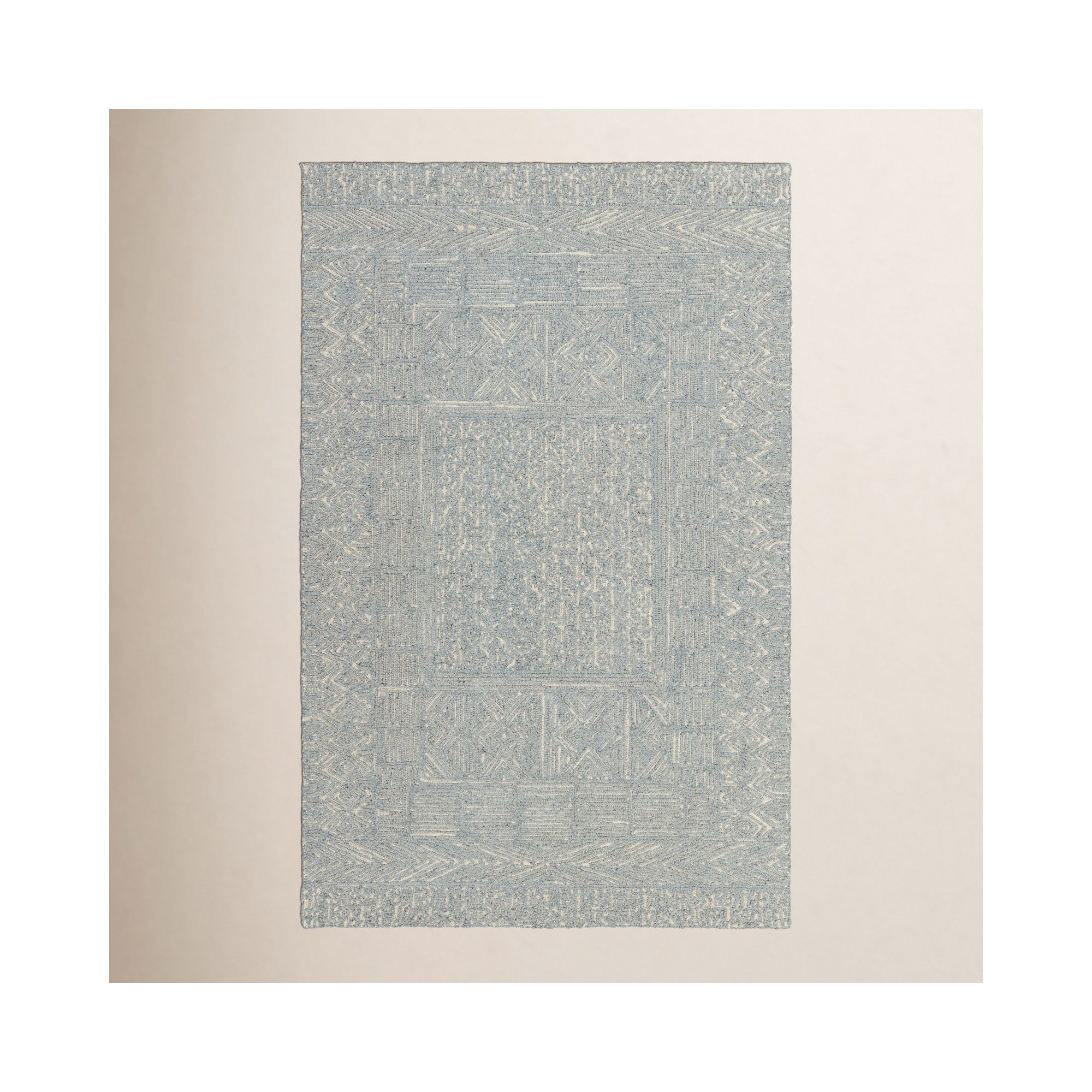 Christie Handmade Blue/Cream Rug, Rectangle 6' x 9'