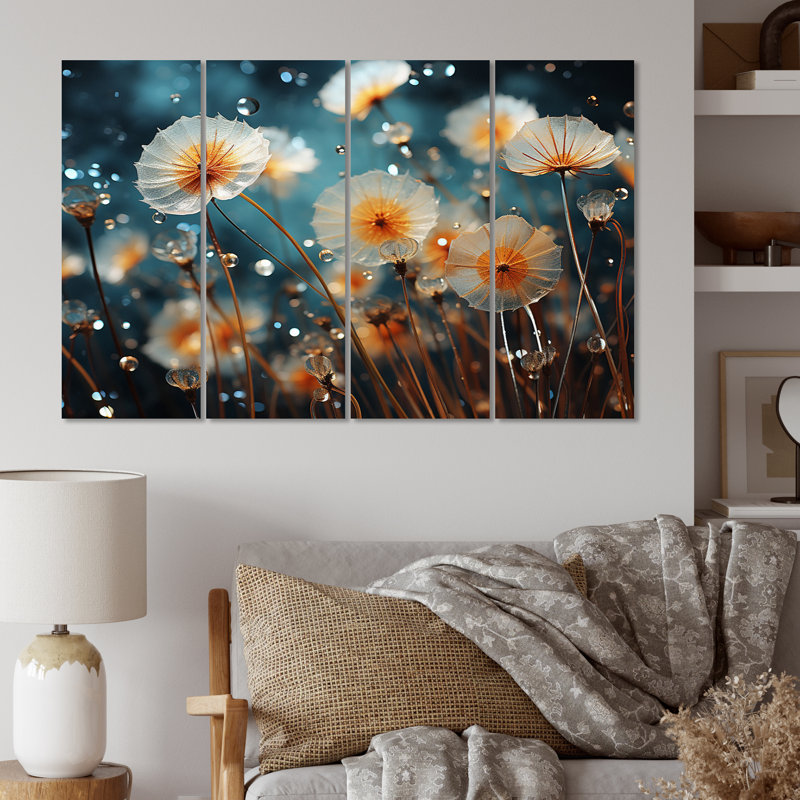 Blue Dandelion Floral Symphony V - ensemble de reproductions d'art en métal