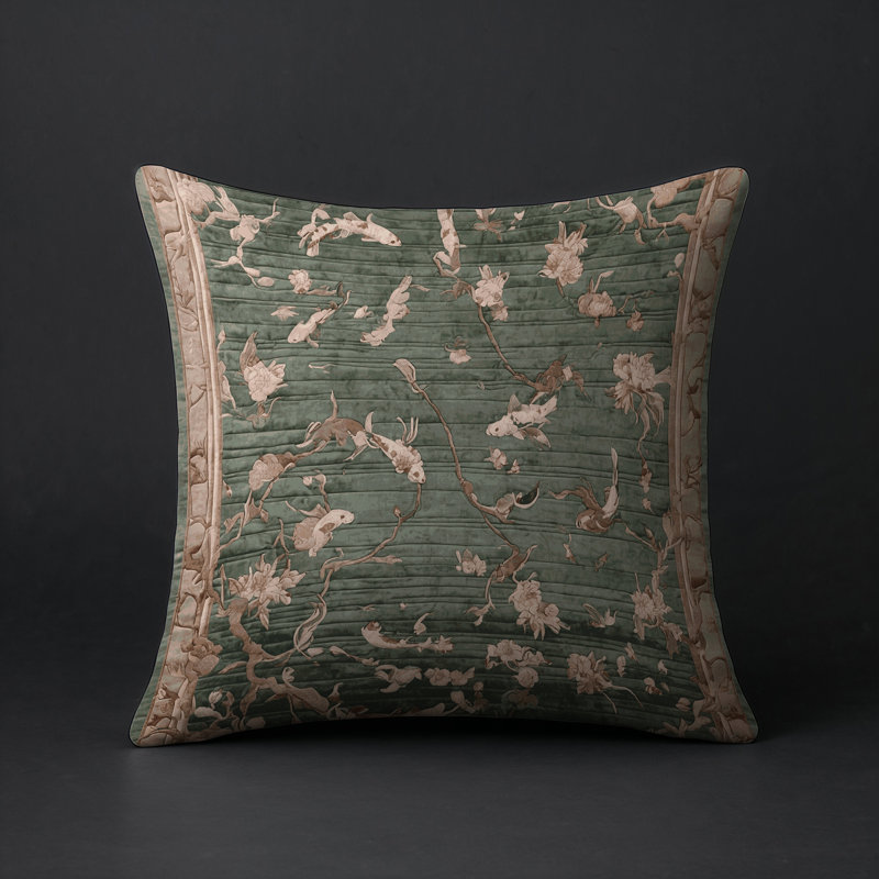 Coussin décoratif intérieur et extérieur Modern, Brun floral 80, Carré 16 po