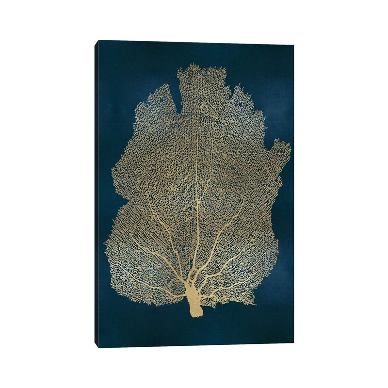 «Sea Fan Gold on Teal I», impression sur toile tendue, 12" H x 8" W x 0.75" D