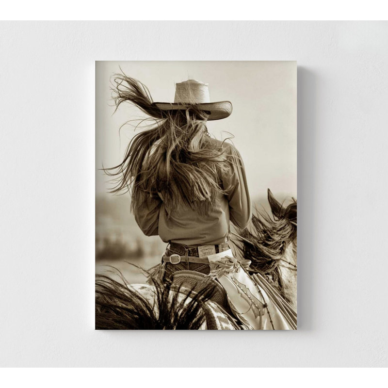 Windswept Horse Ride Cowgirl Photo30x40", Non, H 16 po x l 12 po, Imprimé seulement