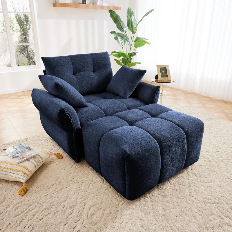 Canapé ergonomique à une place avec repose-pieds, coussins de soutien à haute résilience, méridienne moderne facile à assembler pour le salon, le bureau et le bureau