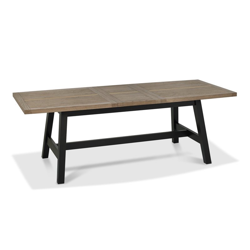 Mekela Extendable Oak Solid Wood Base Dining Table, Weathered Oak, Peppercorn